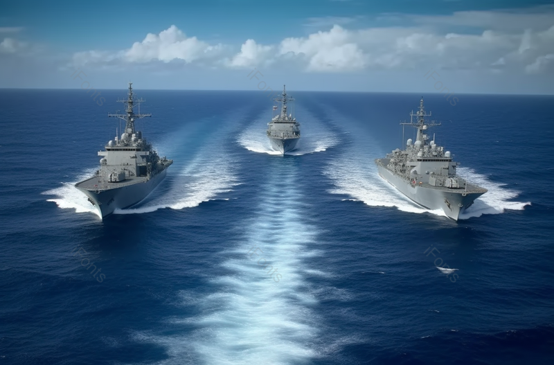 行驶在蓝天白云下大海上的大型轮船或者军舰,高清,摄影图,摄影图片,图片大全,摄影图免费下载